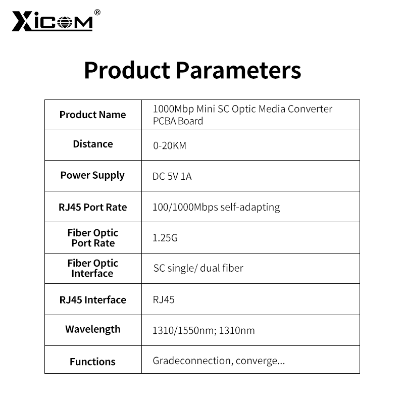 5 PairsMini SC Gigabit Optic Media Converter A/B 1F1E placa metro fibra PCBA Board Singlemode Simplex 100/1000M Fiber Switch