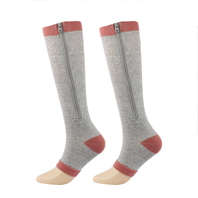 Unisex Compression Socks with Zipper Open Toe Knee High Stockings Men Women