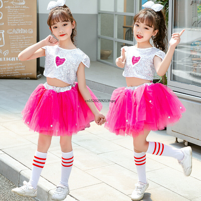 Children's costume Pompadour dress Girls sequin princess gauze dress little children cheerleading dance performance costume