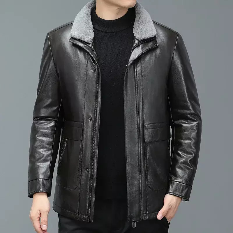ZDT-8038 Men's Winter New Leather And Fur Integrated Thickened Coat With Lapel Collar Genuine Leather Coat Down Coat Jacket