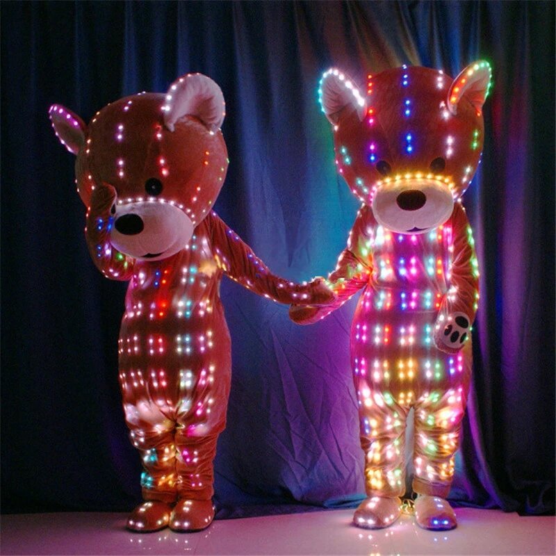 RGB lampu boneka beruang warna-warni memakai lampu LED Robot beruang led bercahaya pakaian penuh warna