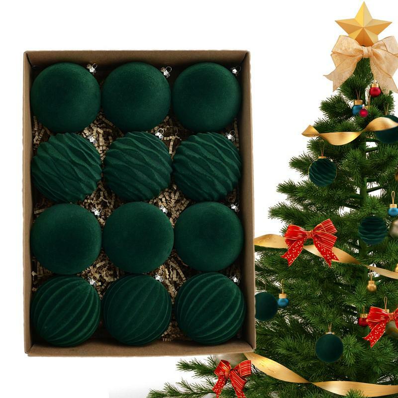 Флокированные елочные шарики, украшения, пластиковые бархатные шарики, рождественские декоративные подвесные украшения, украшение для рождественской елки в рустикальном стиле