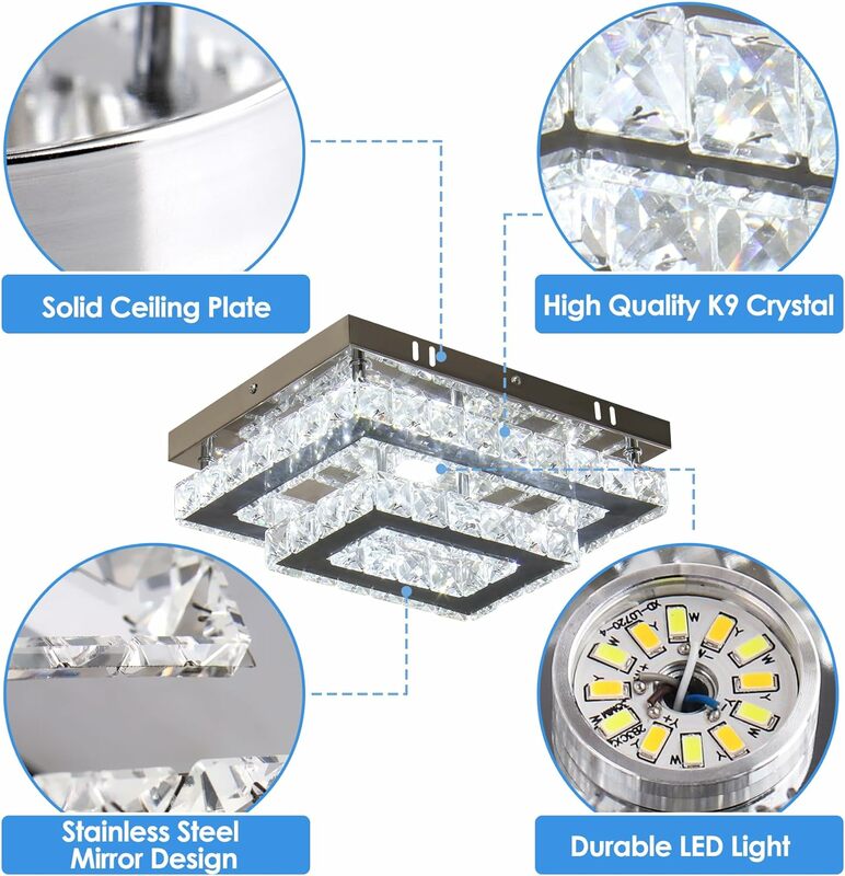 크리스탈 LED 천장 조명 현대 직사각형 천장 램프, 플러시 마운트 샹들리에 천장 조명, 거실 침실용 고정장치