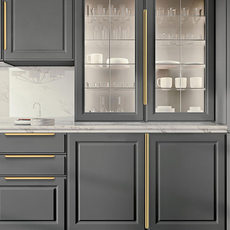 Liga de alumínio escondido alças, longo armário de cozinha puxa, gaveta botões, armário puxa, roupeiro, ouro, preto