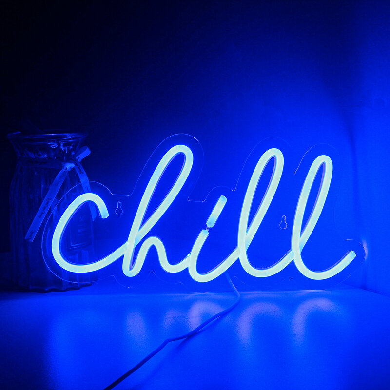 Chill Neon Sigh Cool Tone LED Lights, Art Letter, Wall Lamp, Light Up Sigh, Party Decoraion, Bar Bedroom, Home Decor, Logo