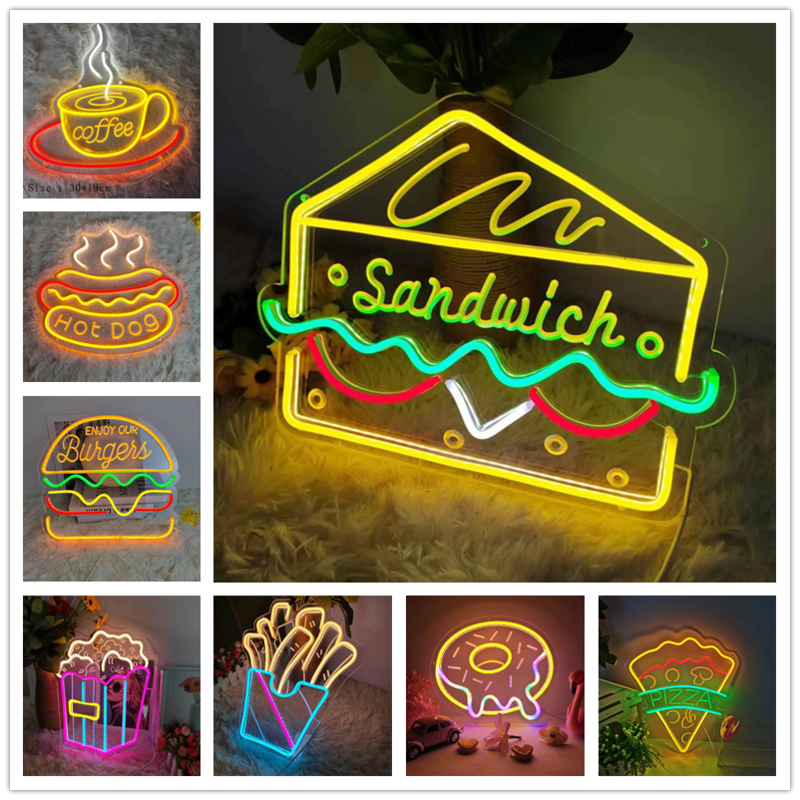 Letreros de neón de pared de comida rápida acrílicos para tienda, restaurante, publicidad, hogar, Bar, decoración de ventana de cerveza, Hamburguesa de sándwich