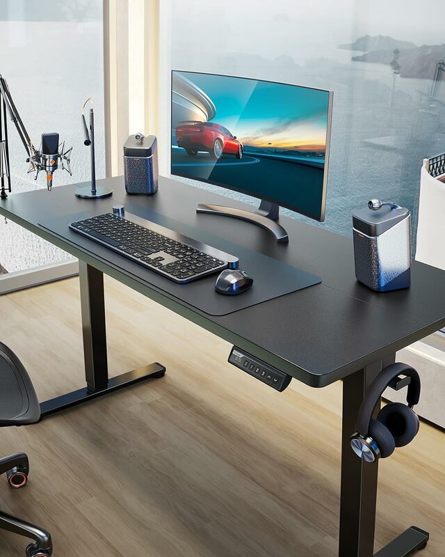 Вертикальный стол ErGear с регулируемой высотой, сидячий компьютер с функцией памяти, домашний офис, черный, 55x28 дюймов