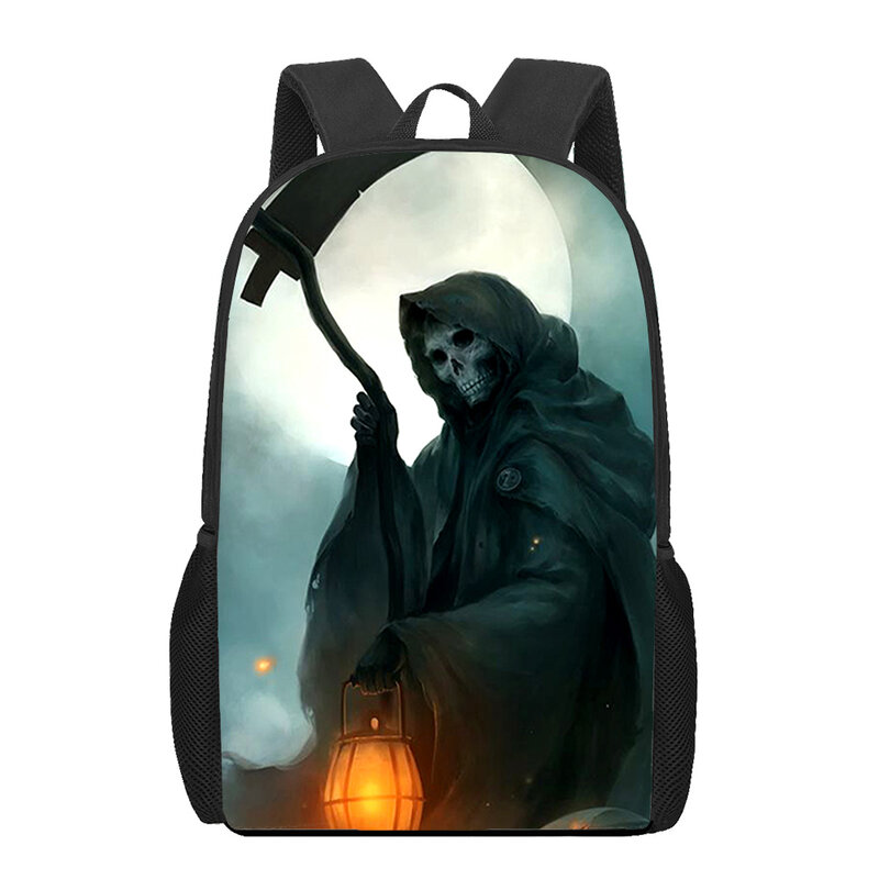 Horror Grim Reaper Skeleton Print Kids School Bag borsa per libri per bambini ragazze ragazzi adolescente zaino Casual a tracolla zaino quotidiano