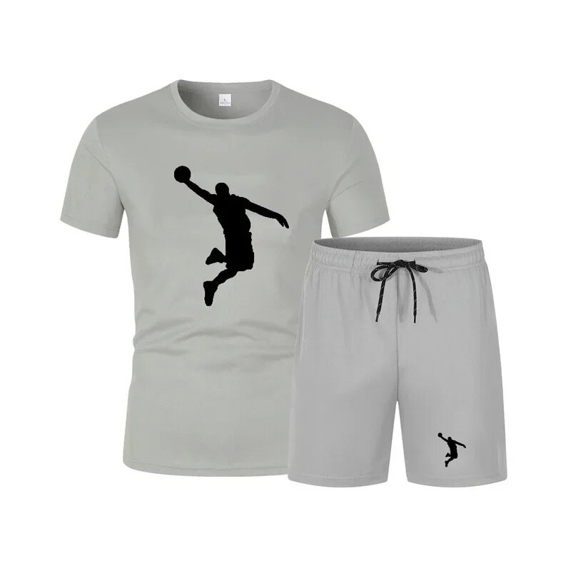 Letnia męska odzież sportowa koszulka z krótkim rękawem męska bluza z kapturem bez rękawów męska odzież sportowa do biegania dwuczęściowy zestaw