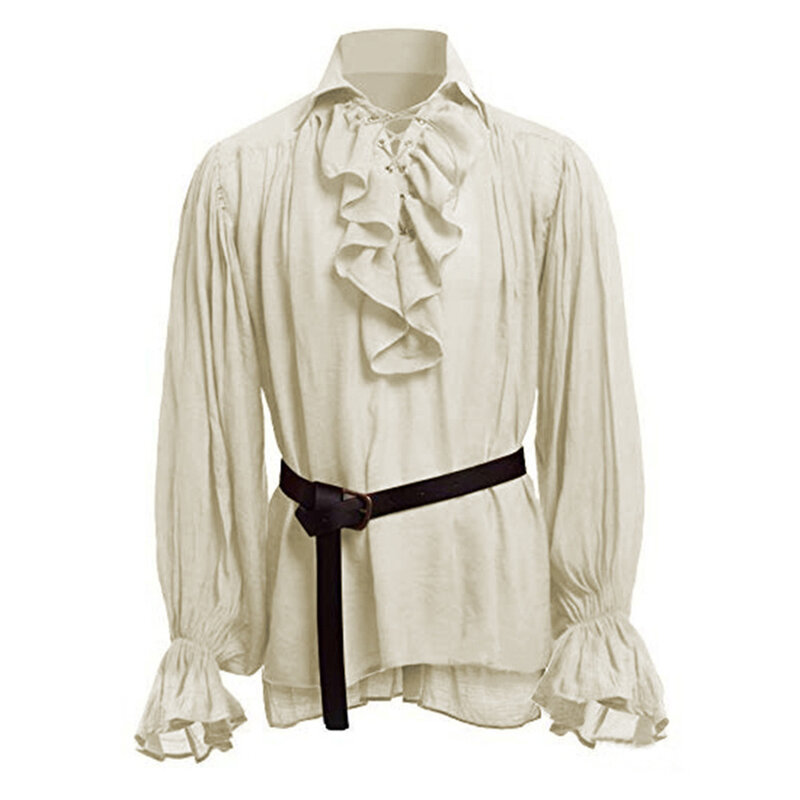Стильная викторианская средневековая Пиратская Ретро Мужская Готическая рубашка с оборками топ с пышными рукавами Уникальный стиль модный дизайн