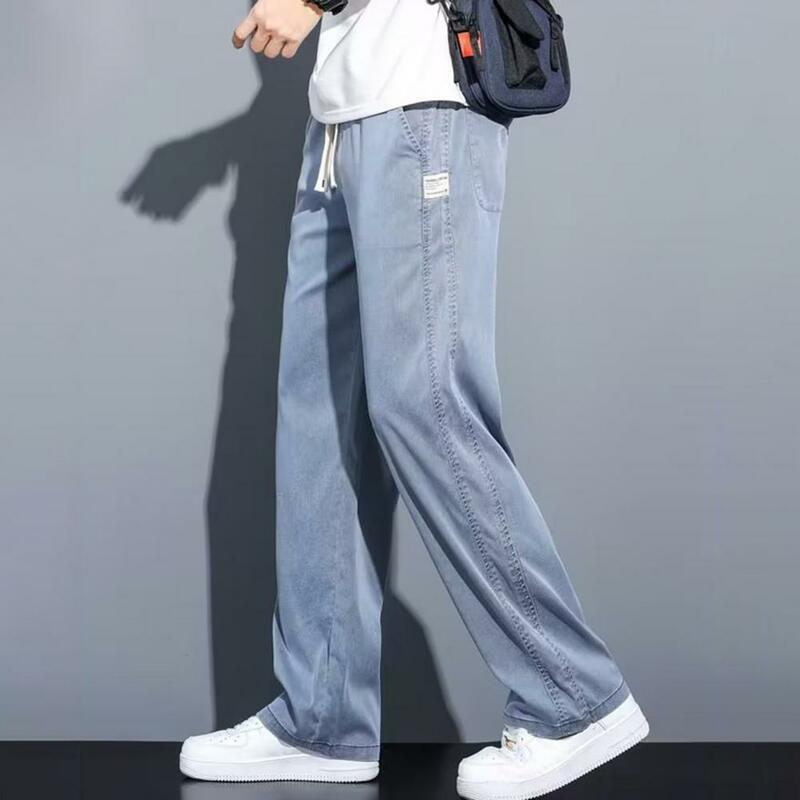 Moletom de perna larga estilo japonês masculino, fundo de bolso lateral, bolsos laterais, cintura de cordão, monocromático, academia para jogging