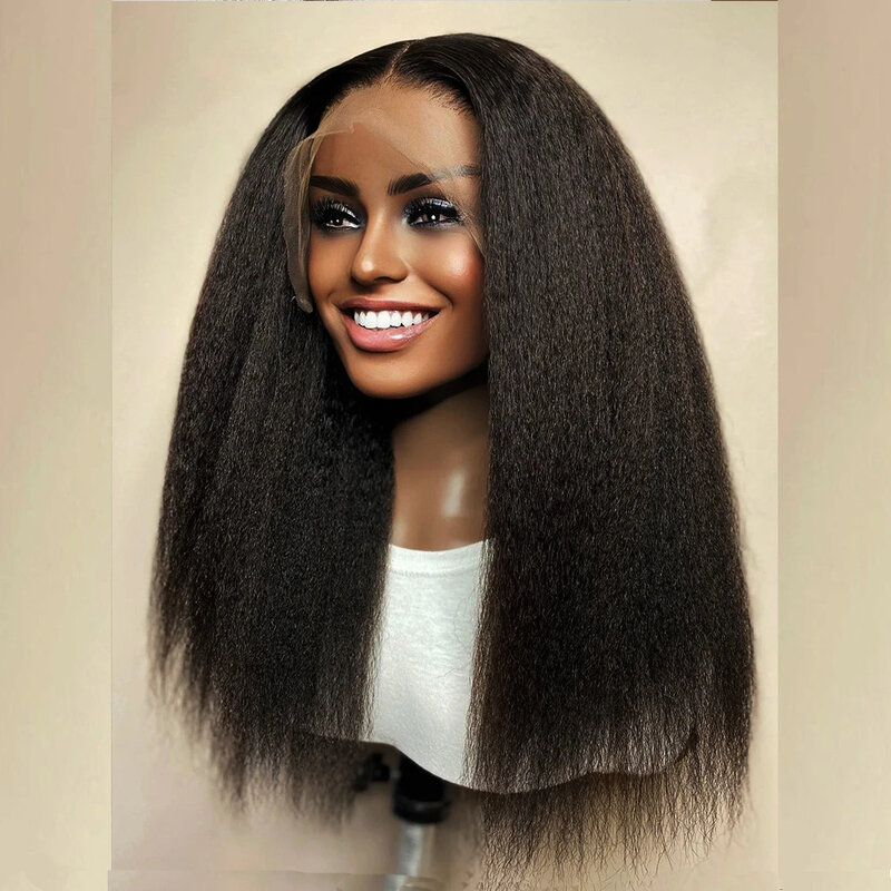 Yaki Straight Soft Lace Front Wig for Black Women, Baby Hair, Black Glueless, Preplucked, Heat Degree, Long, 180Density, 03/Wig, 26"