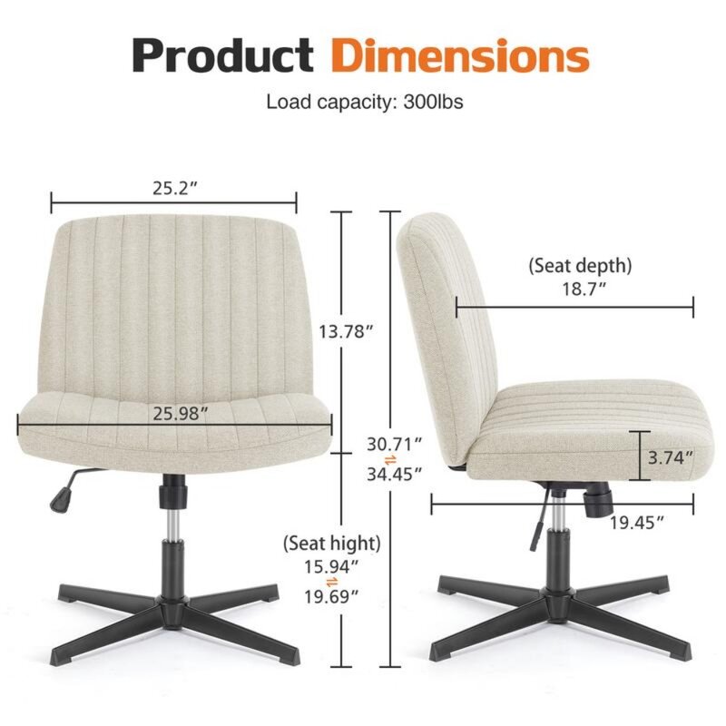 Cross Legged Wide Swivel Office Chair, cadeira de mesa sem braços, sem rodas, Home Desk Chairs