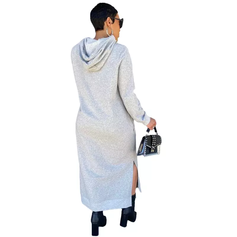 Vestido de manga larga con cuello con capucha para mujer, moda informal, temperamento, Color sólido, 2024