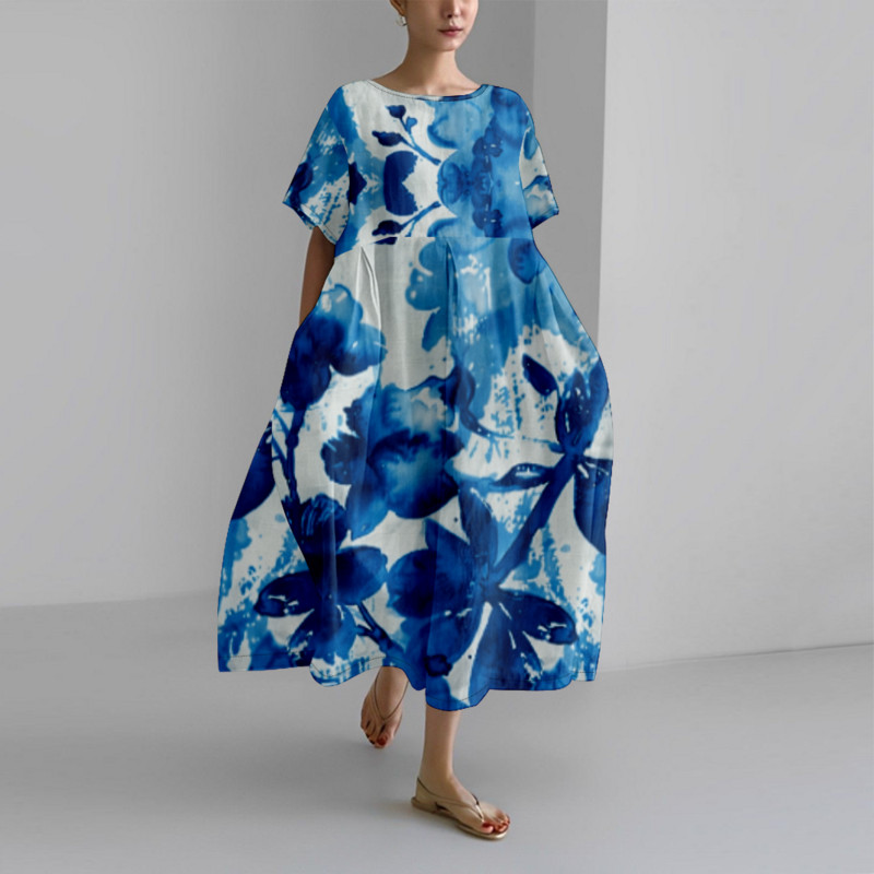 Robe de plage de luxe pour femmes, bleu, maxi, surdimensionnée, élégante, été