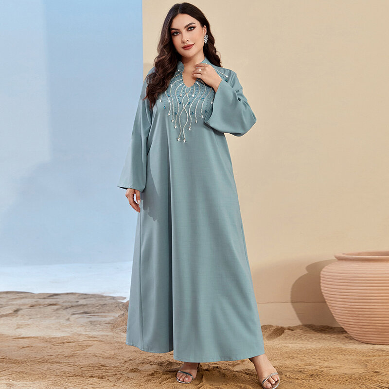 Elegante vestido muçulmano manga longa para mulheres, costura de mão, Dubai, Turquia, Roupas islâmicas, Caftan, Robe Arábia Saudita, Abaya