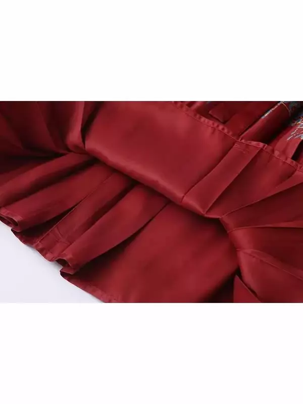 Falda Midi plisada ancha informal para Mujer, falda de cintura alta con cordones, estilo chino, diseño estampado, moda elegante, nuevo
