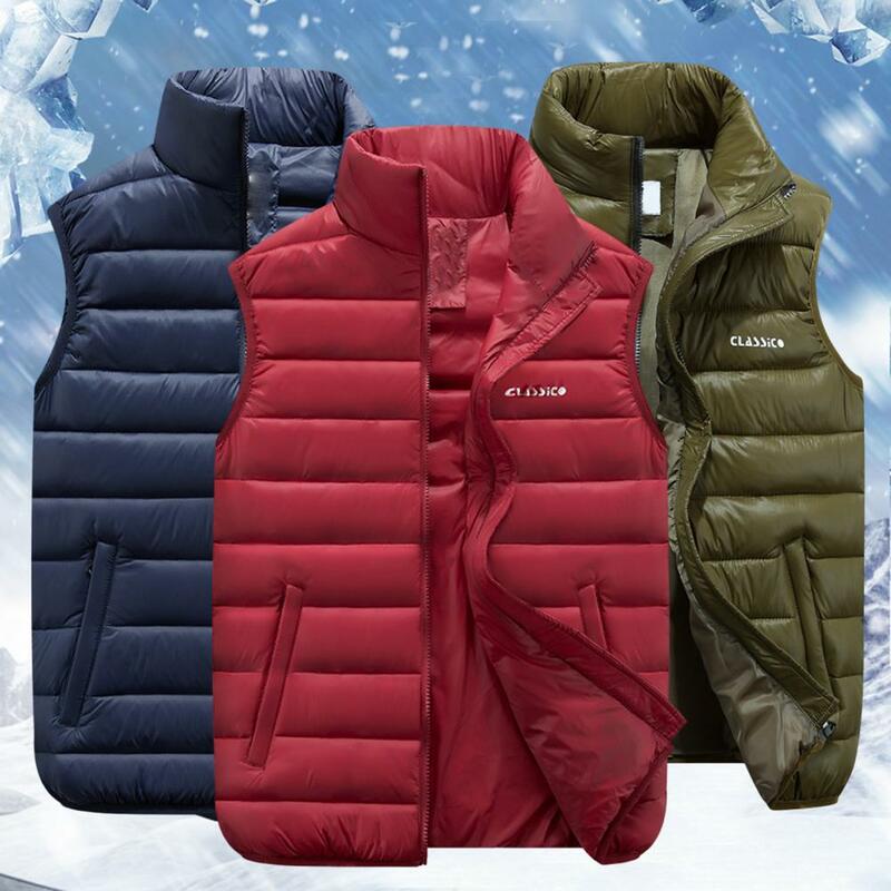 남성용 면 패딩 스탠드 칼라 방풍 슬림 핏 지퍼 민소매 재킷, 따뜻한 조끼, 데일리 웨어 조끼, 가을 겨울
