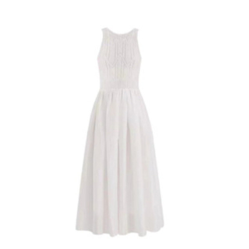 2024 Spring/Summer New White Knitted Sleeveless Dress for Children's Wear Waist Wrapped Short Fragrant Slimming Tank Top Skirt