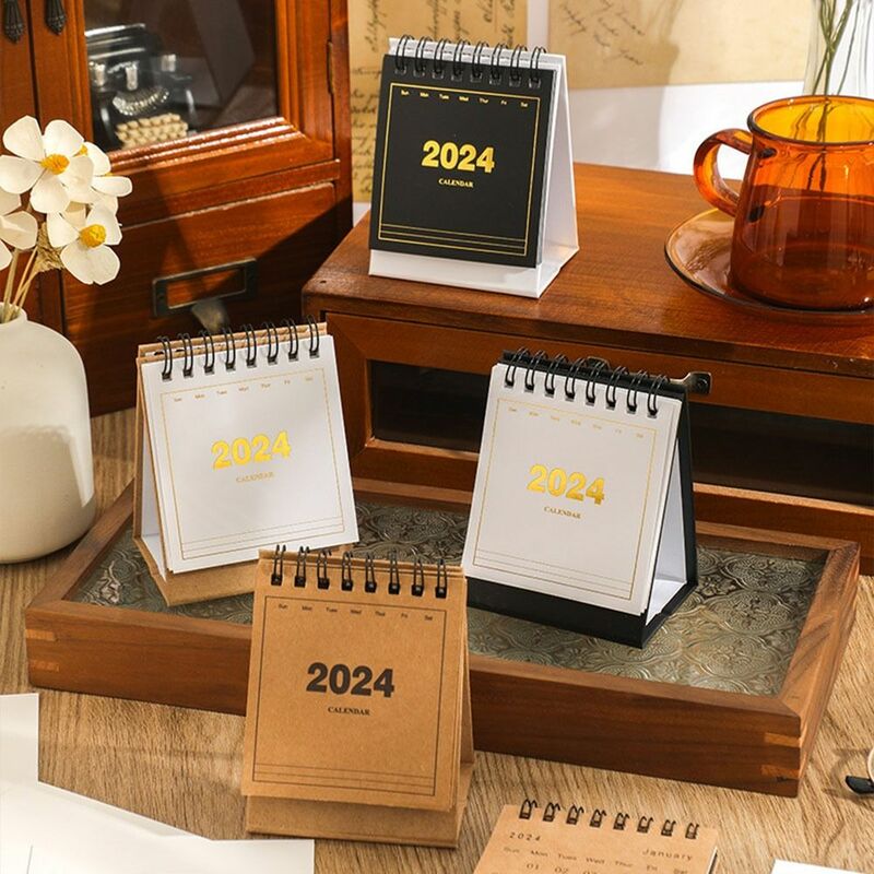 Mini calendrier de bureau portable simple et créatif, petit calendrier frais, décoration, 2024