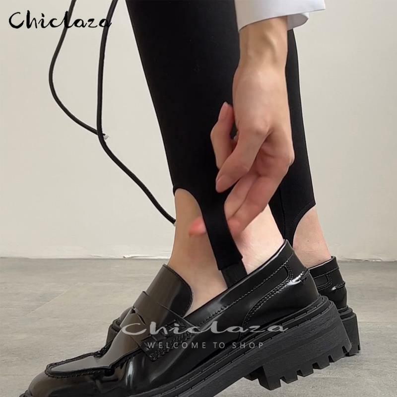 CHICLAZA-Leggings artificiel astiques Noirs pour Femme, Pantalon Slim Basique, All-Match, Taille Haute, Vintage, Décontracté, Femme, Printemps, Automne, 2022
