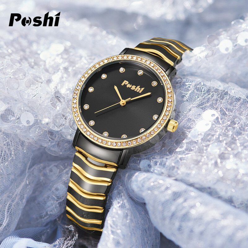 Poshi นาฬิกาแบรนด์เดิมสำหรับผู้หญิงหรูหราควอตซ์นาฬิกาข้อมือโลหะผสมแฟชั่นสร้อยข้อมือผู้หญิงลำลอง
