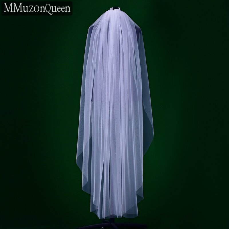 MMQ M92 White Wedding Veil 1 Tier Soft Tulle Fingertip Length Bridal Veils Woman Wedding Accessories Free Shipping
