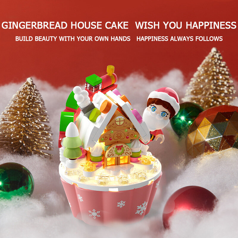 Christmas Series Building Blocks Set With Light Creative Christmas Tree Snowman Cake Diy Bricks Toys For Kids Xmas Gift