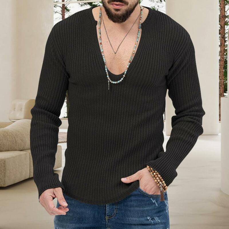 Soft Comfortable Knitted Sweater Stylish Men's Ribbed V-neck Sweater Slim Fit Soft Warm Knitwear for Fall/winter Casual Pullover