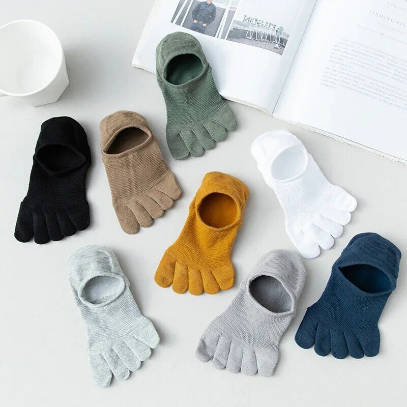 Men's Five Finger Socks Summer Thin Breathable Soft Cotton Split Toe Socks Solid Color Sweat Absorption Non-slip Mesh Socks