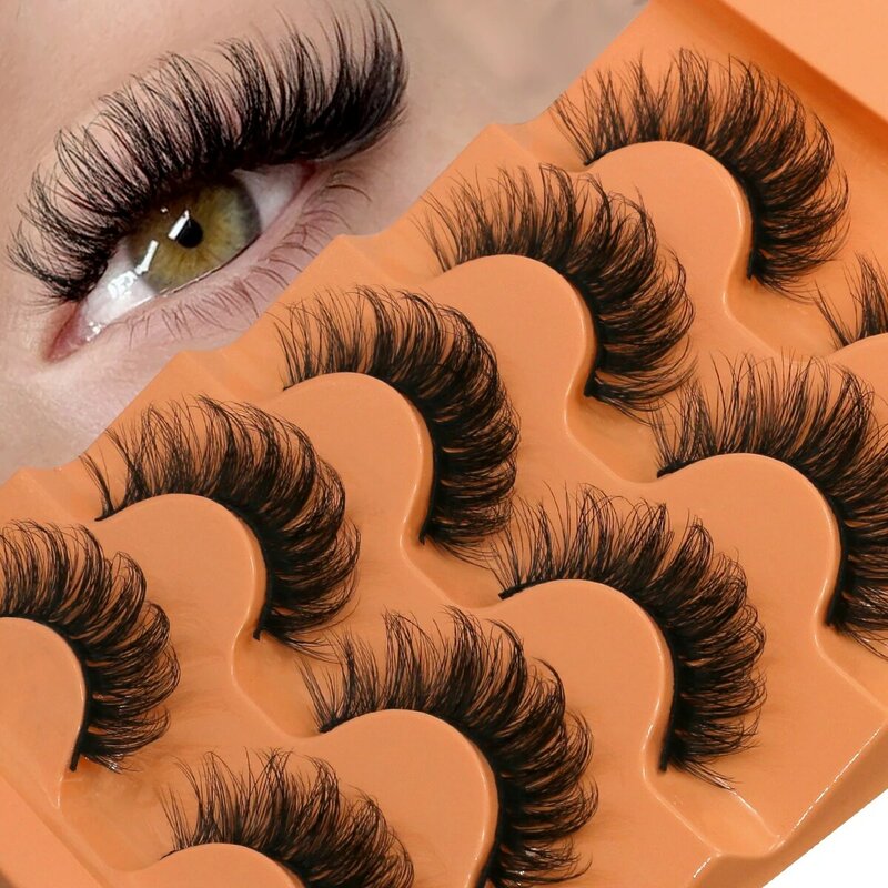 GROINNEYA 5 Pairs Fluffy Eyelashes 8D Volume False Lashes Russian Strip Lashes Extensions Thick Soft Curly Fake Lashes Makeup