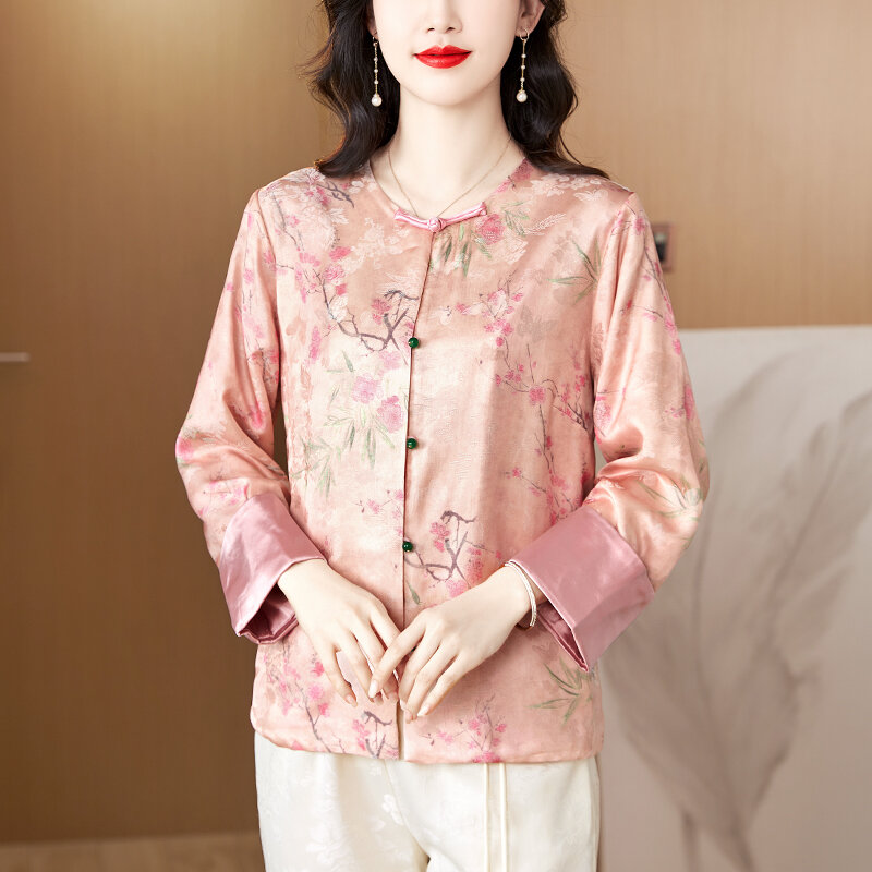 معطف مزركش وردي بأغنية miiix للنساء ، أعلى أزرار قصيرة ، ملابس نسائية ، سلالة تانغ الصينية ، تصميم جديد ، أوائل الربيع ،