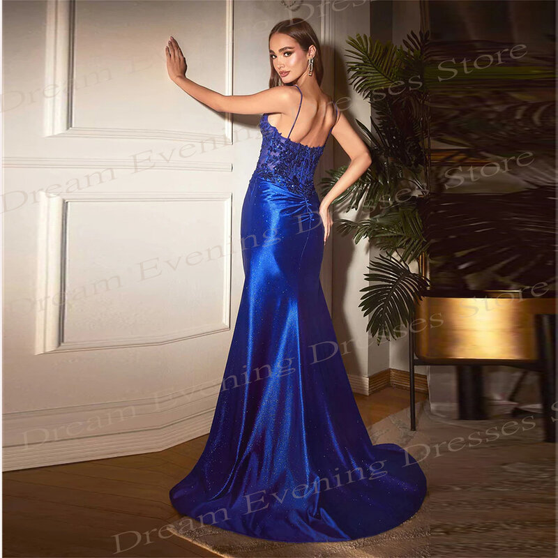 2024 Fascinating Women's Mermaid Green Evening Dresses Sexy Spaghetti Strap Sleeveless Prom Gowns High Side Split Formal Party