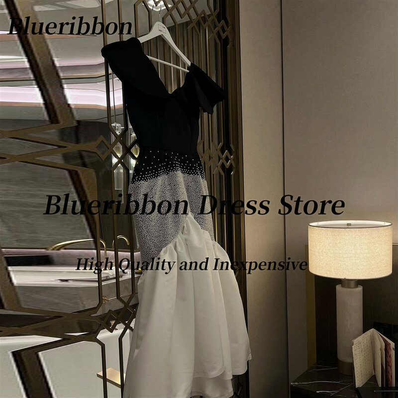 Blueribbon-Vestidos femininos com decote em v frisado, vestidos de baile, mangas capeadas, imagem real, apto para coquetel, roupa de luxo
