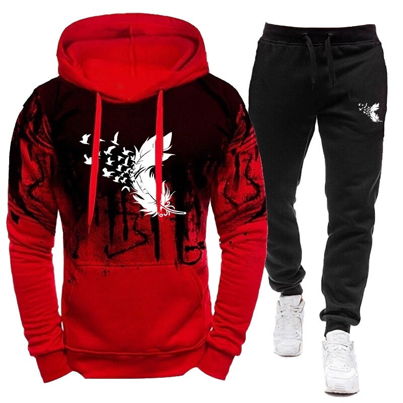 Hoodie salpicado masculino e conjunto de calças compridas, jogging sportswear, nova moda, 2 peças