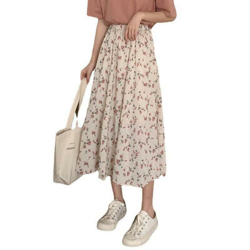 Falda larga con estampado Floral para mujer, falda larga de línea a con estilo, tiro medio, estilo bosque, verano, uso diario