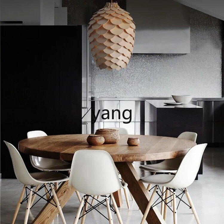 Yjq projektant sztuki kreatywny ręcznie robiony pojedynczy klosz idylliczny salon restauracja prosty drewniany żyrandol