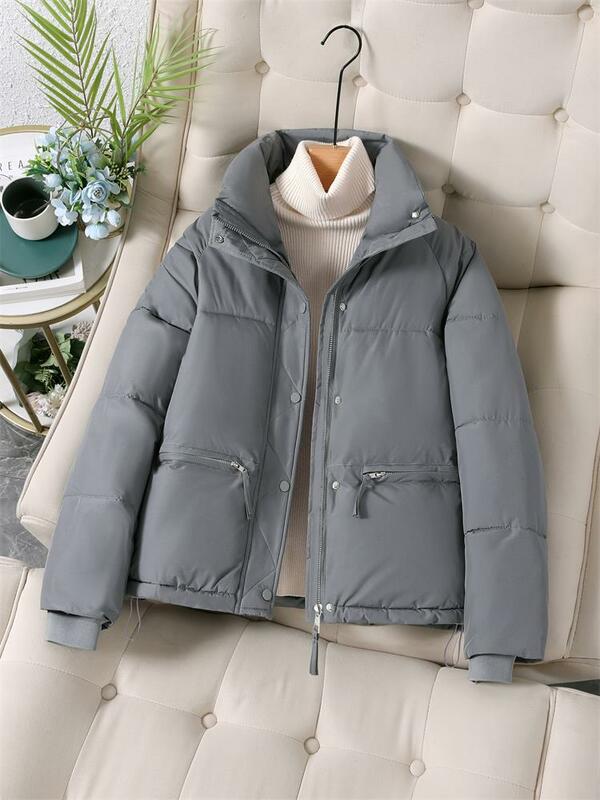 Casaco de algodão feminino de baixo, edição coreana, pescoço sólido, jaqueta de algodão com zíper, blusa casual versátil, novo, 2023