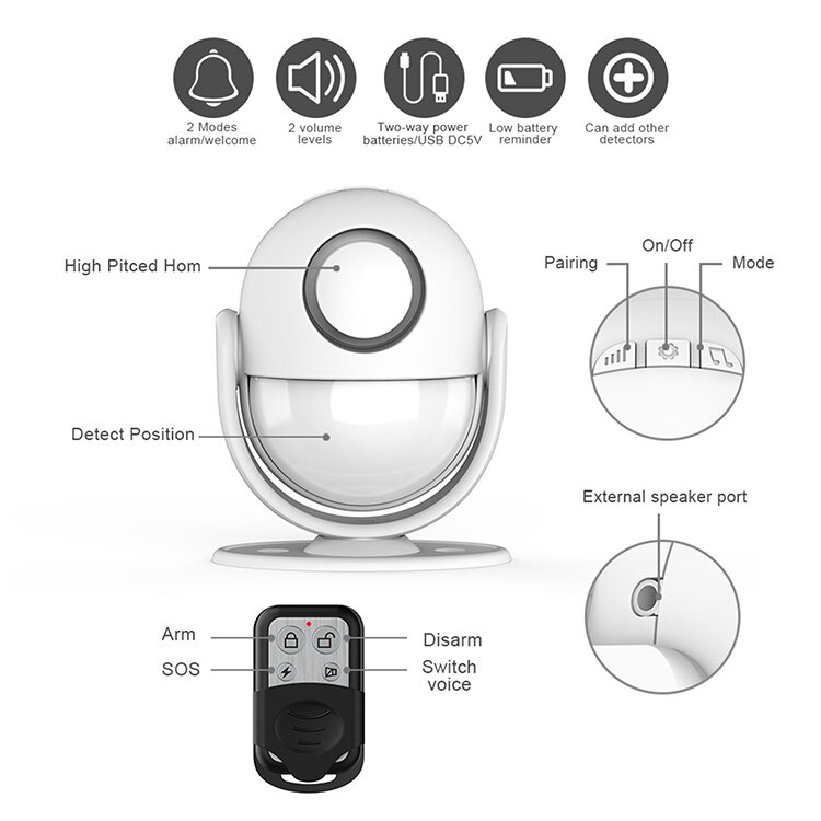 MINI Sensor de movimiento inalámbrico, sistema de alarma para el hogar, Sensor infrarrojo automático PIR, sistema de alarma antirrobo para el hogar