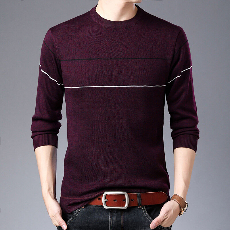 Spring and Autumn New Long Sleeve round Neck Jacquard Pullover Fashion Trendy Sweater Men's Bottoming Top