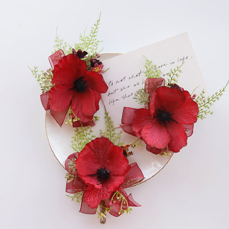 Свадебные принадлежности 2412, свадебные цветочные Имитационные цветы для празднования бизнеса, открытые гости, цветы для груди, красные цветы для рук