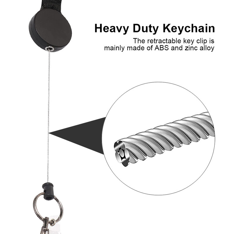 3pcs ID Card Badge Heavy Duty Key Chain Fishing Retractable Extendable Lanyard Home Office Key Ring Hanging Buckle Keychain