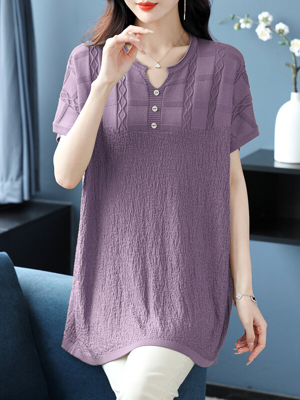 Knitted T Shirt Women Summer Clothes For Women Pullovers Tees Top Y2K Loose Women's T-shirt