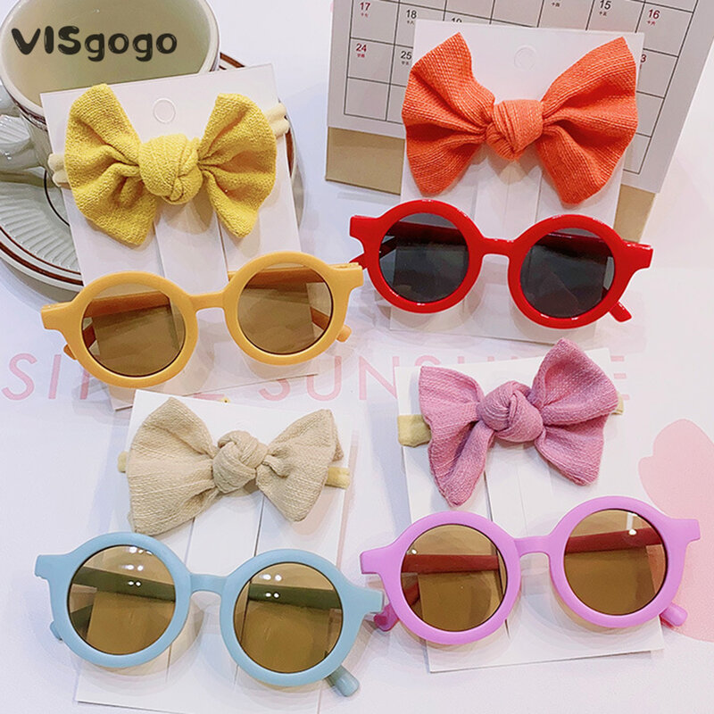 VISgogo 어린이 소녀 선글라스 및 머리띠 복장, 경량 자외선 차단 안경, 유아 야외 해변 휴가 액세서리