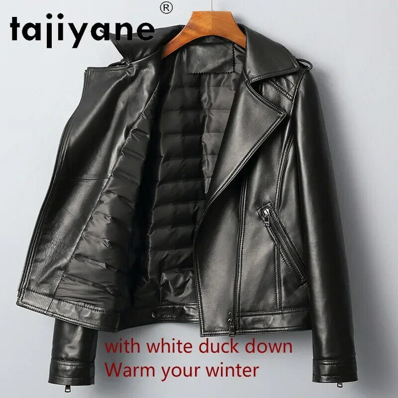 Tajiyane-jaqueta de couro genuíno feminino, casacos de pele de carneiro, casacos de pato branco, roupas de outono e inverno TN954