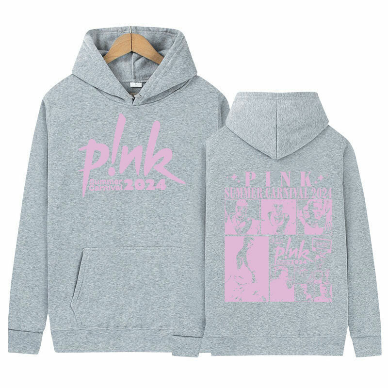 P!nk Pink penyanyi musim panas Karnaval 2024 tur Hoodie pria wanita Hip Hop Retro Pullover Sweatshirt mode estetika kebesaran berkerudung