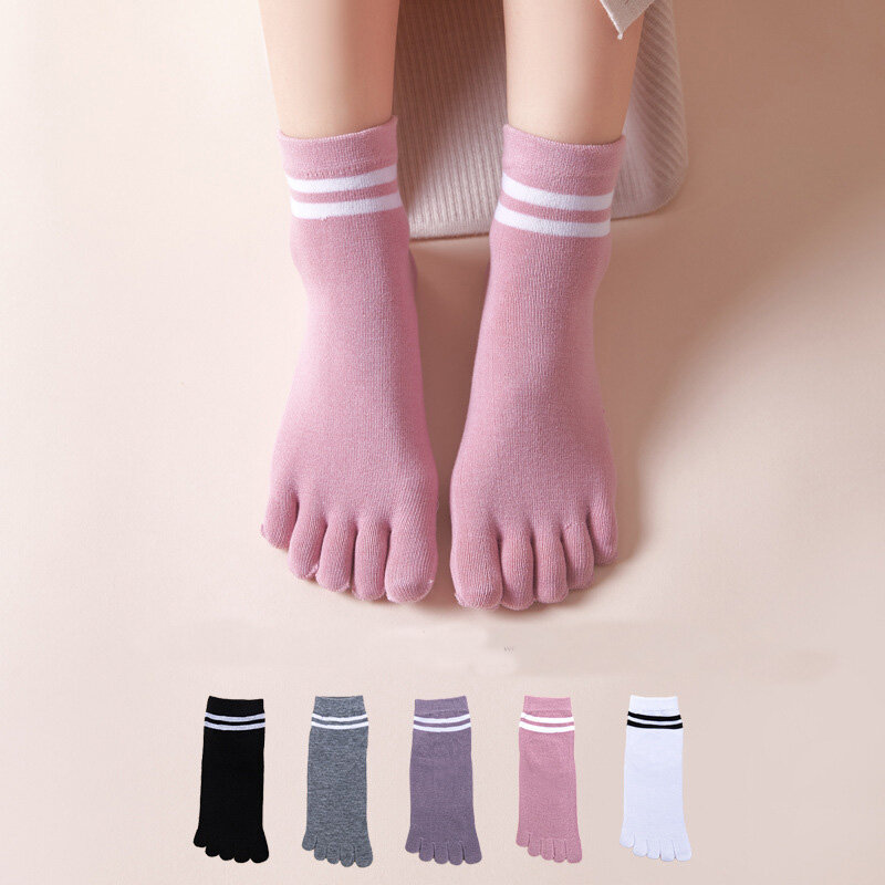 Vier Jahreszeiten Zehen kurze Socken Frau Mädchen Baumwolle gestreift solide schweiß absorbierende atmungsaktive weiche elastische 5 Finger Harajuku Socken
