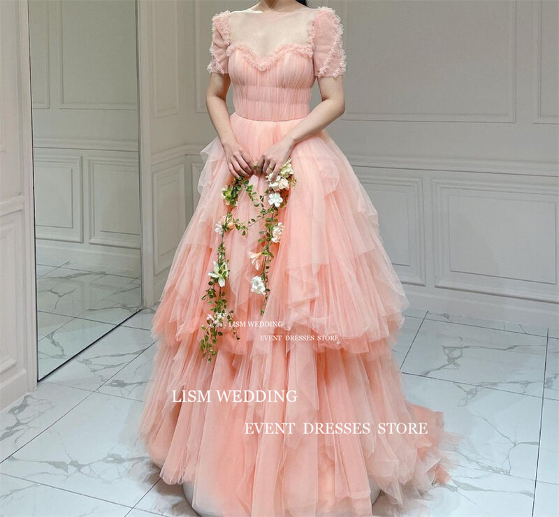 Lisme Sweetheart Blush Roze Korea Avondjurken Gelaagde Gelaagde Trouwfoto Shoot Prom Occasion Backless Feestjurk