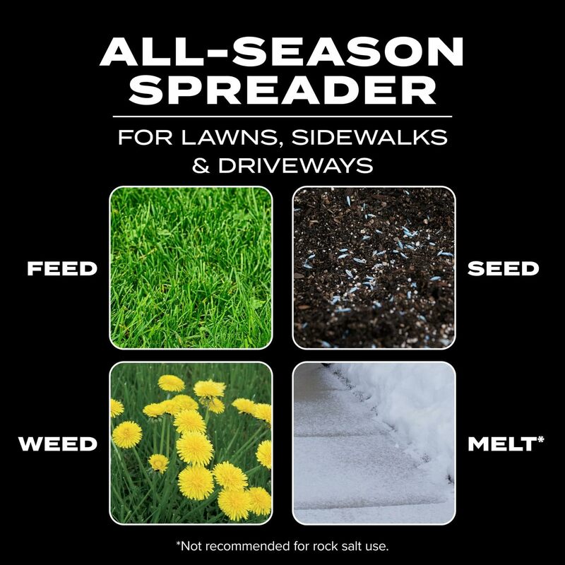 Elite Spreader para sementes de grama, fertilizantes, sal, gelo derreter, Push Spreader durável, detém até 20.000 pés quadrados Novo produto