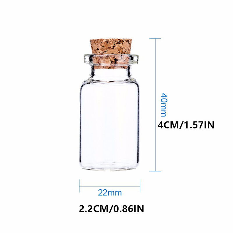 Botella de deseos portátil, frasco de vidrio transparente, boca redonda, regalo de galletas, joyería dulce, 22x80mm, 10 piezas